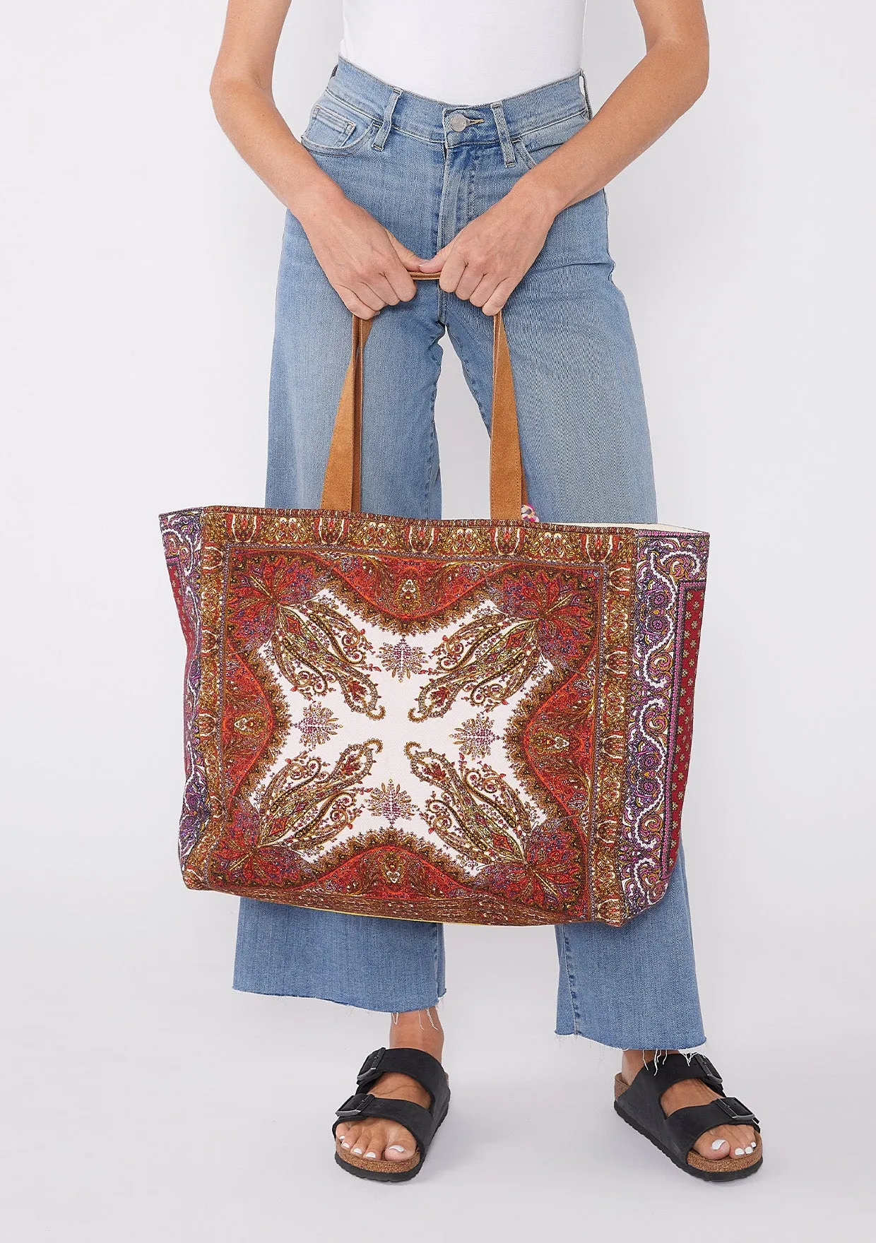Beaded Scarf Print Shopper Tote Bag