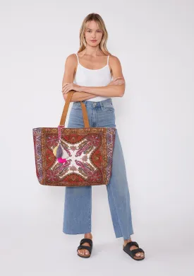 Beaded Scarf Print Shopper Tote Bag
