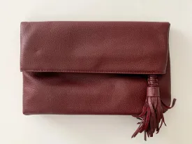 Burgundy Smooth Folded Tassel Clutch