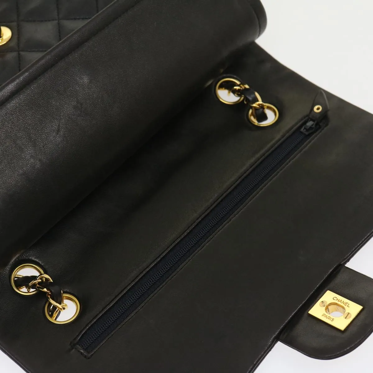 CHANEL Classic Matelasse 25 Chain Flap Shoulder Bag Lamb Skin Black 29962A