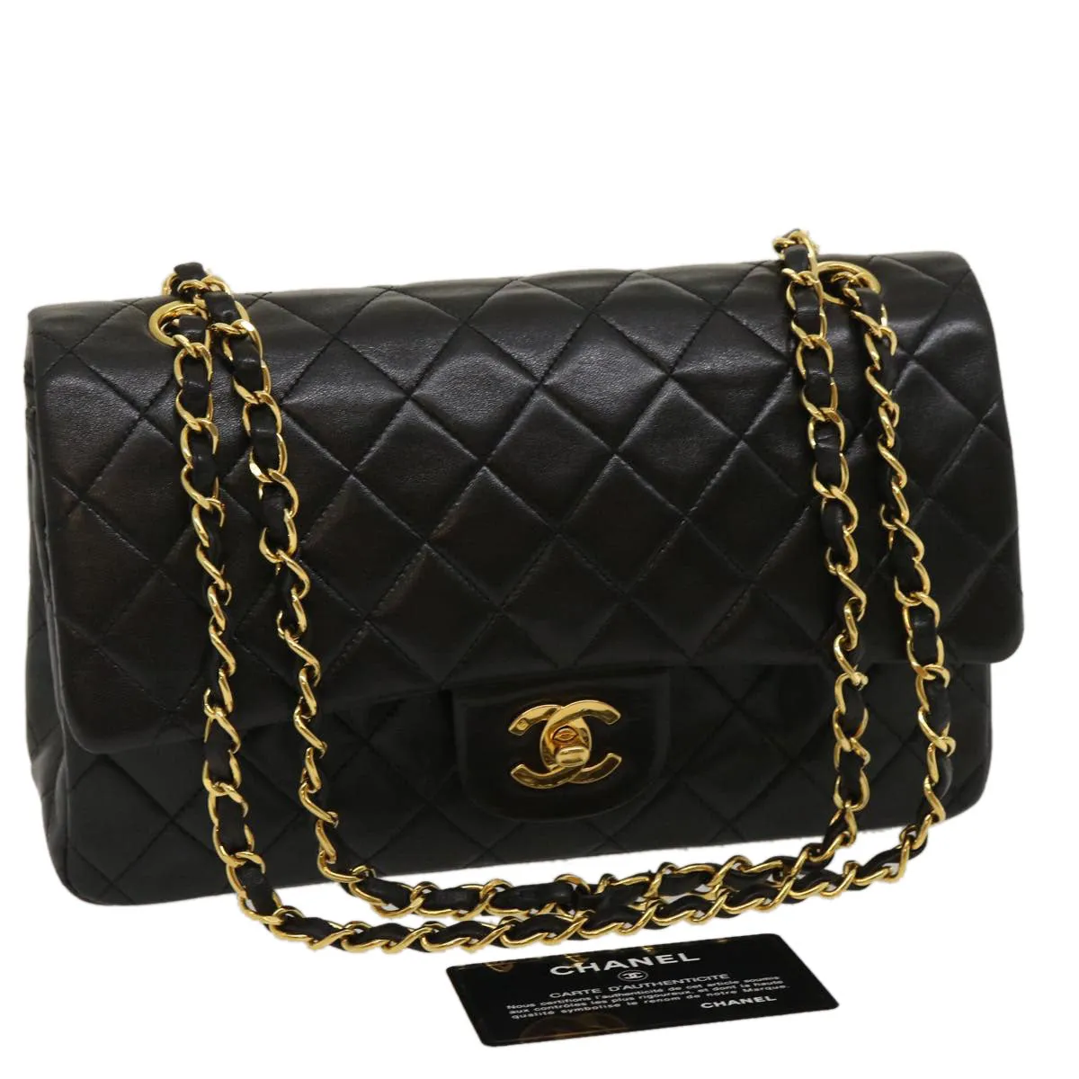 CHANEL Classic Matelasse 25 Chain Flap Shoulder Bag Lamb Skin Black 29962A