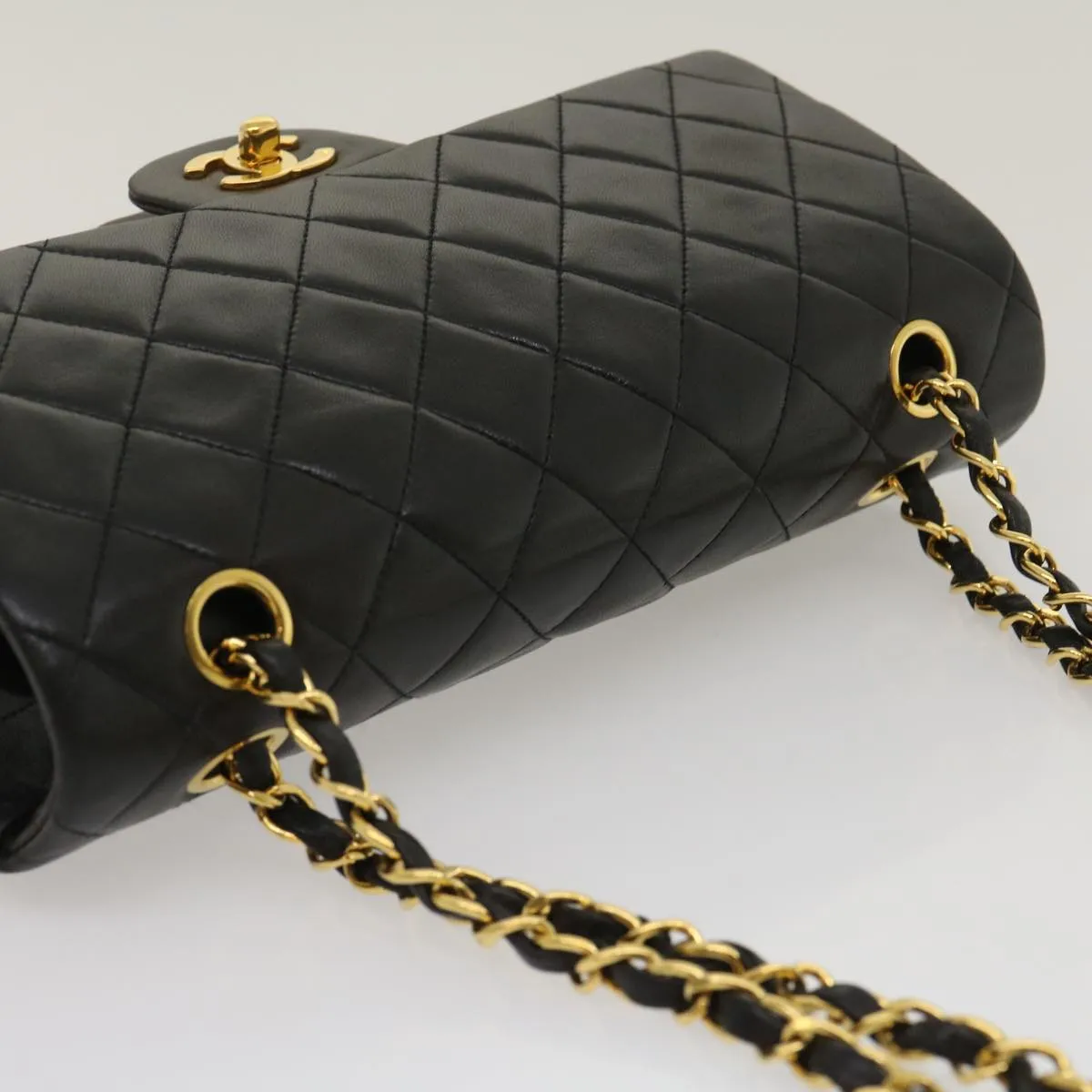 CHANEL Classic Matelasse 25 Chain Flap Shoulder Bag Lamb Skin Black 29962A