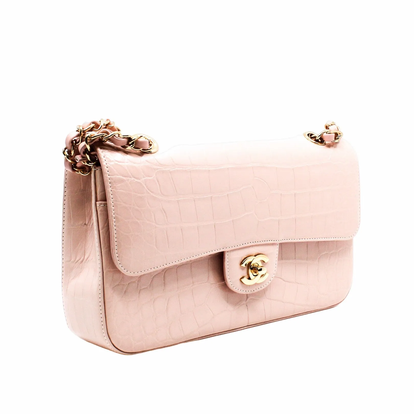 CLASSIC DOUBLE FLAP BAG MEDIUM crocodile light pink GHW seri 23