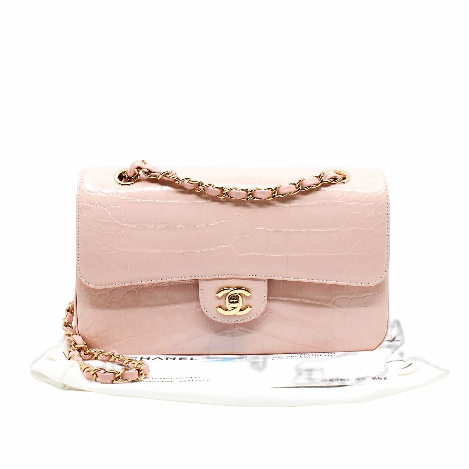 CLASSIC DOUBLE FLAP BAG MEDIUM crocodile light pink GHW seri 23