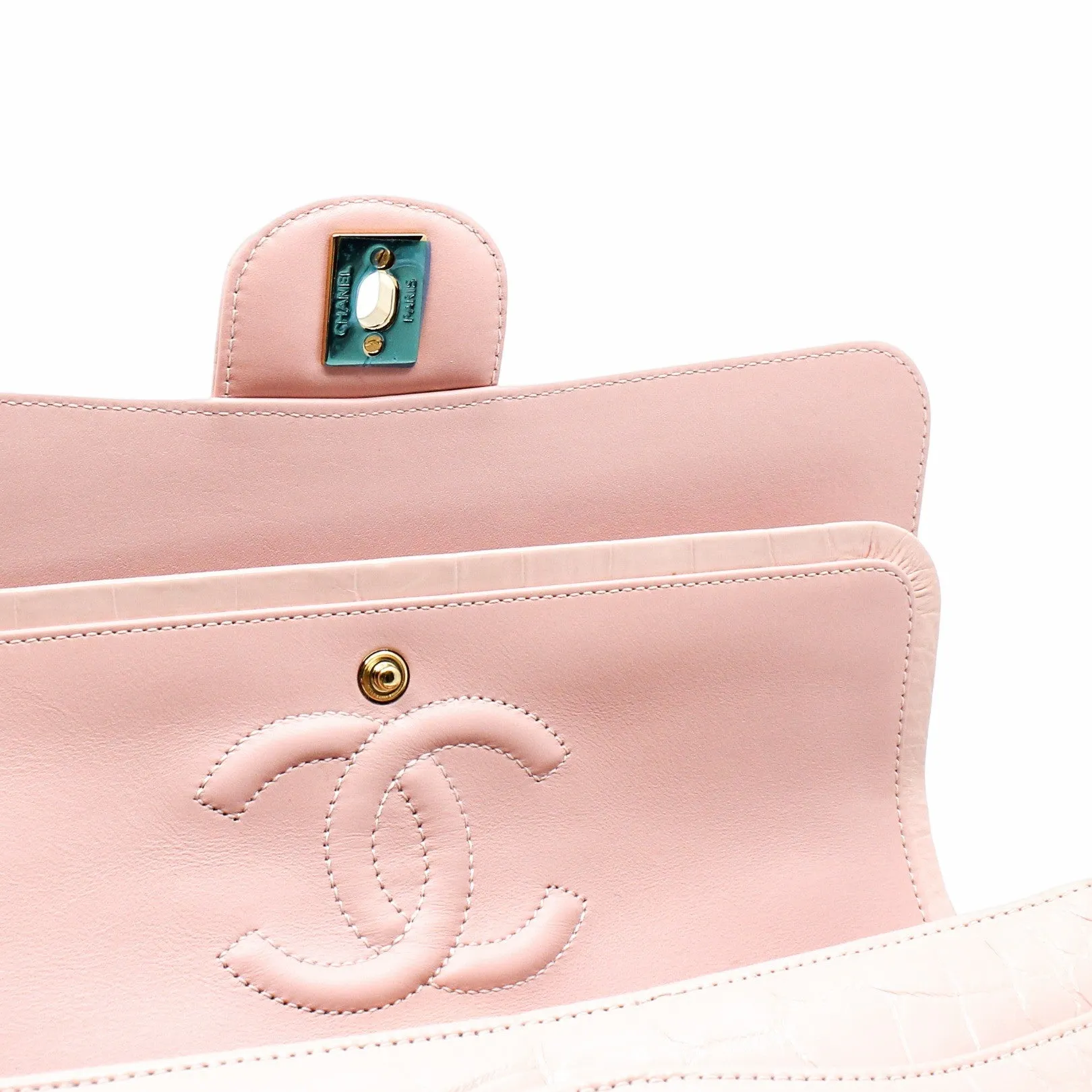 CLASSIC DOUBLE FLAP BAG MEDIUM crocodile light pink GHW seri 23