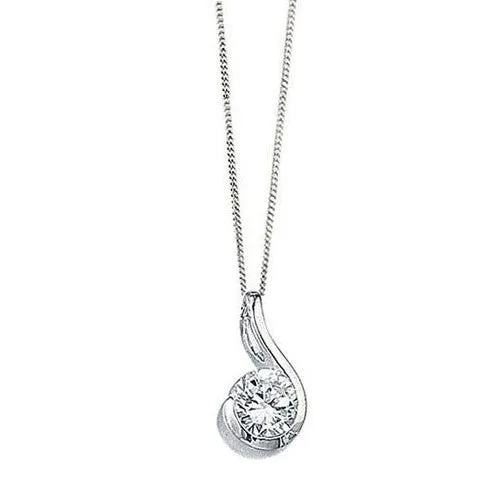 Cubic Zirconia Half Teardrop Silver Pendant