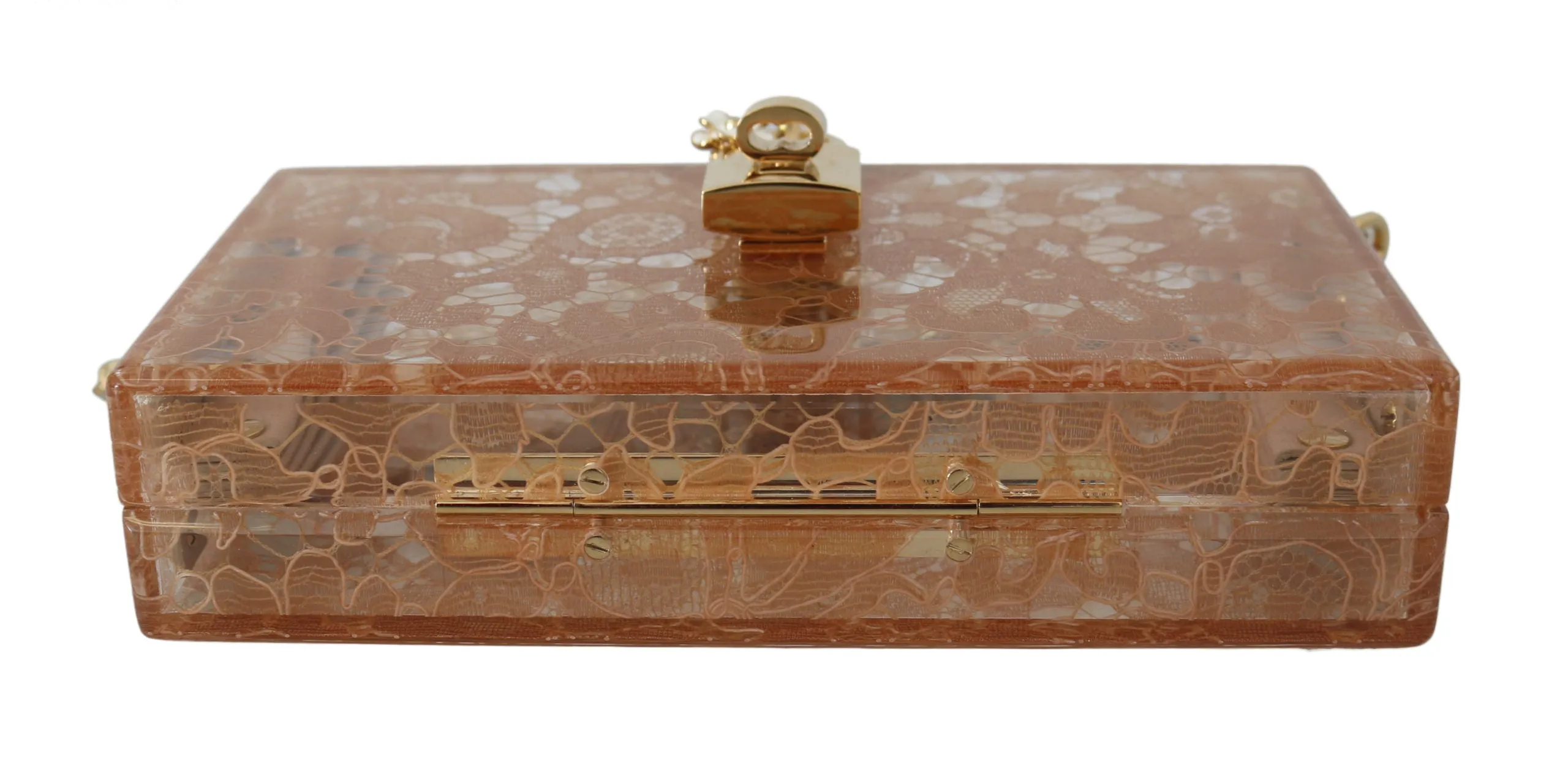 DOLCE & GABBANA Beige Plexiglass Taormina Lace Clutch Borse Bag BOX