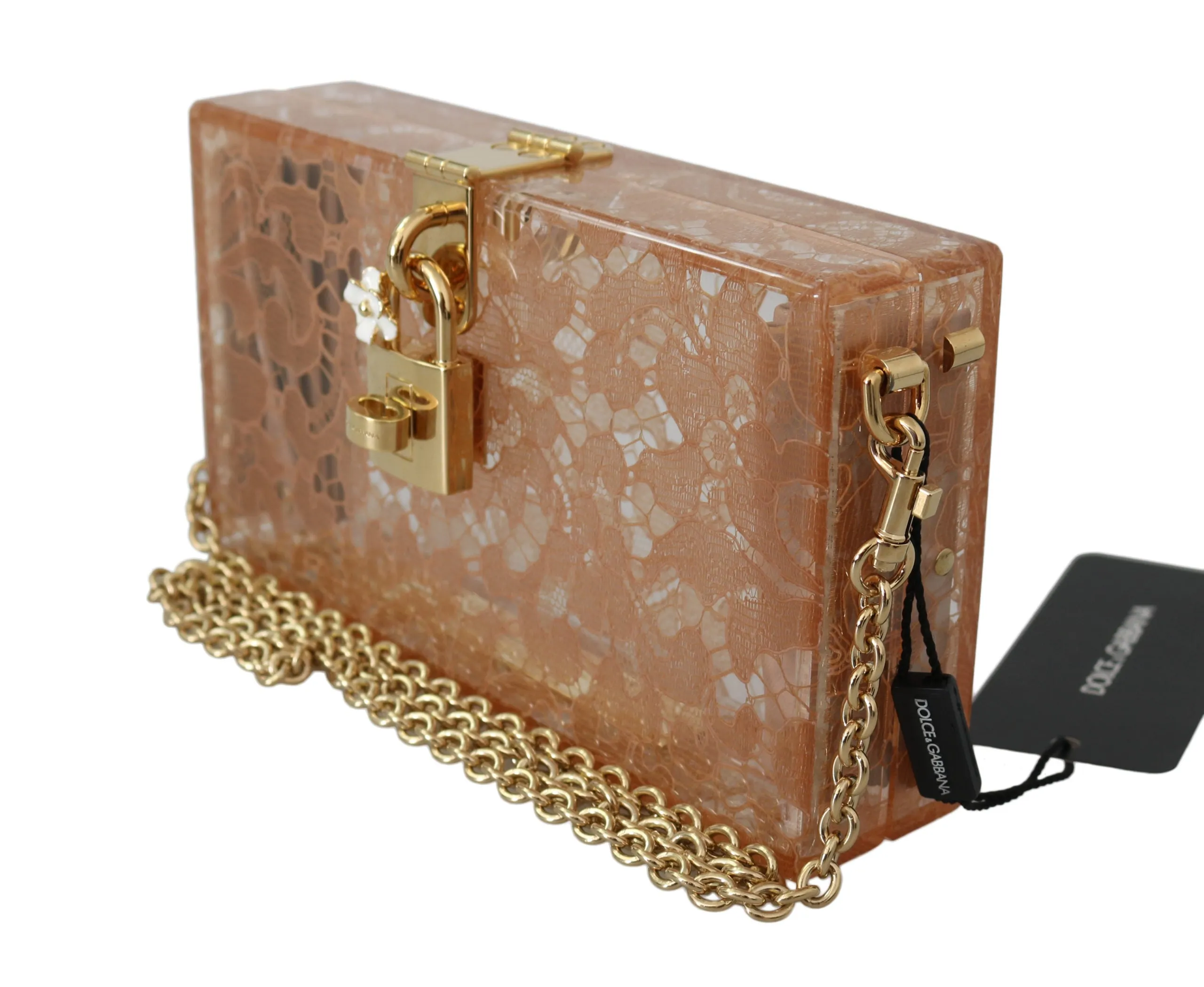 DOLCE & GABBANA Beige Plexiglass Taormina Lace Clutch Borse Bag BOX