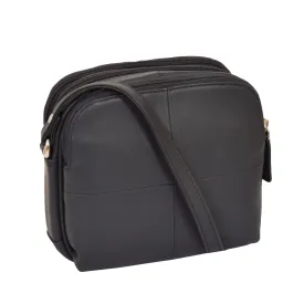 DR366 Women's Leather Multi Compartment Sling Bag Navy