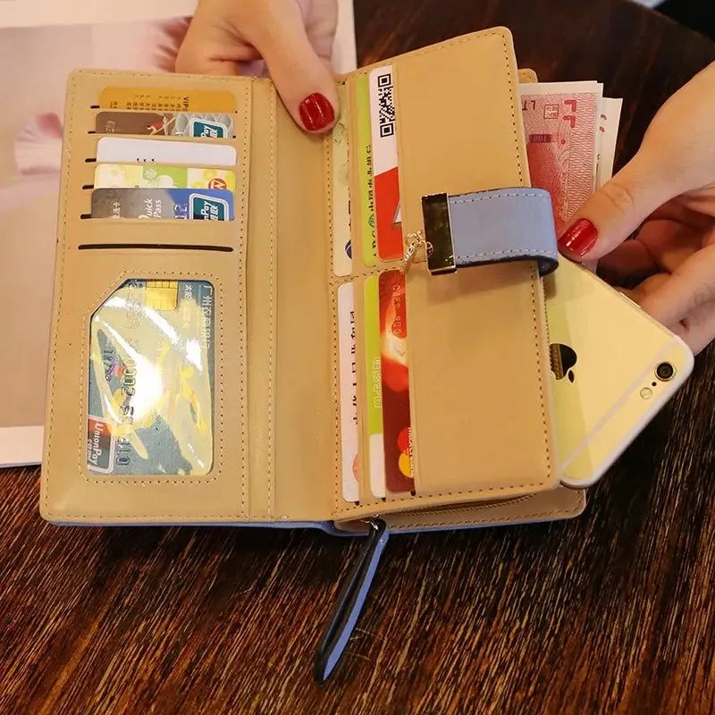 Fashion PU Leather Long Wallet for Women - Gold Hollow Leaves Design, Coin Purse, Card Holders, Clutch Handbag