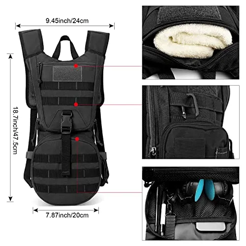 G4Free Tactical Hydration Packs Helmet Water Backpacks with 3L BPA Free Bladder Kids Adults for Hiking, Cycling, Running, Skiing, Walking and Climbing(Black)