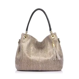 Genuine Leather Reptile Print Shoulder Bag
