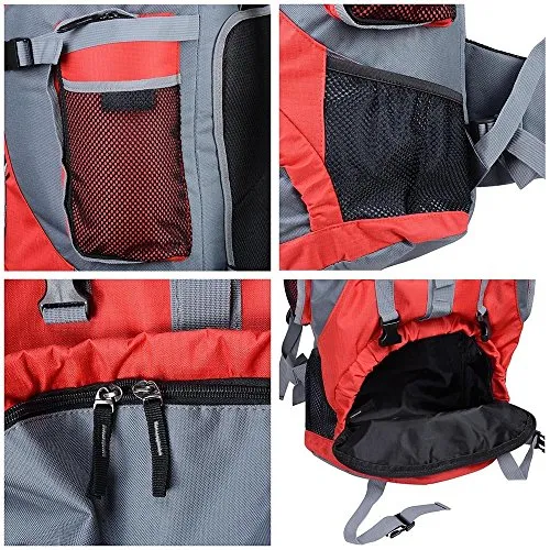 GHP 70L Capacity Red 600D Oxford Fabric PVC Inner Layer Outdoor Camping Backpack