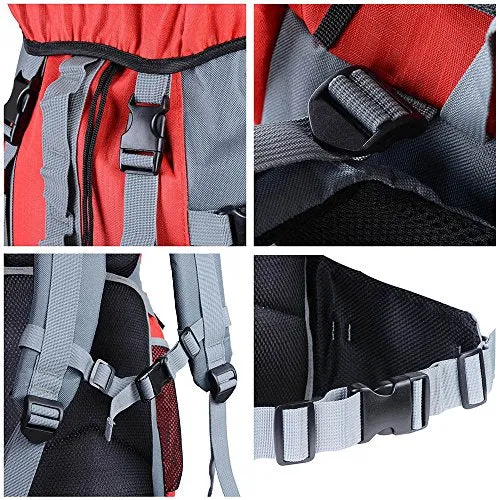 GHP 70L Capacity Red 600D Oxford Fabric PVC Inner Layer Outdoor Camping Backpack