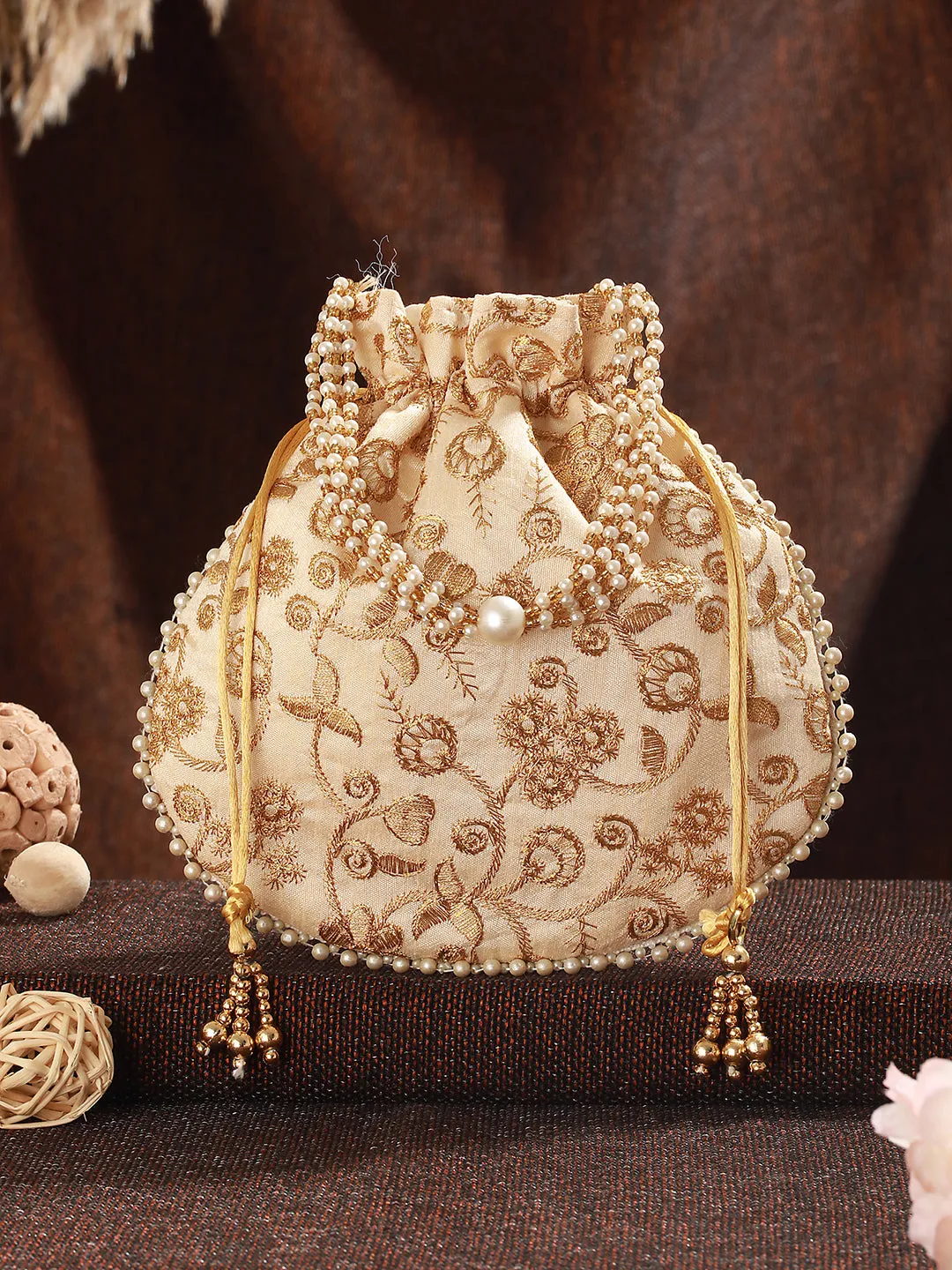 Golden Classic Potli With Rich Embroidery Clutches