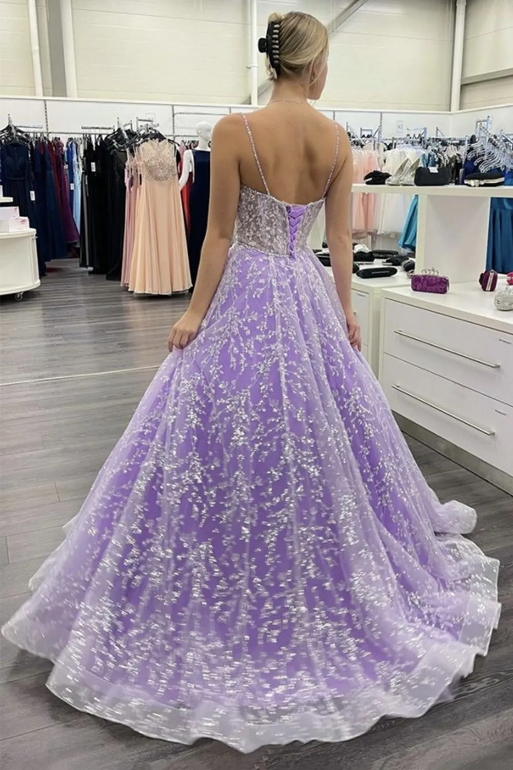 Gorgeous Sweetheart Lavender Beaded Long Sparkly Prom Dress, GP180