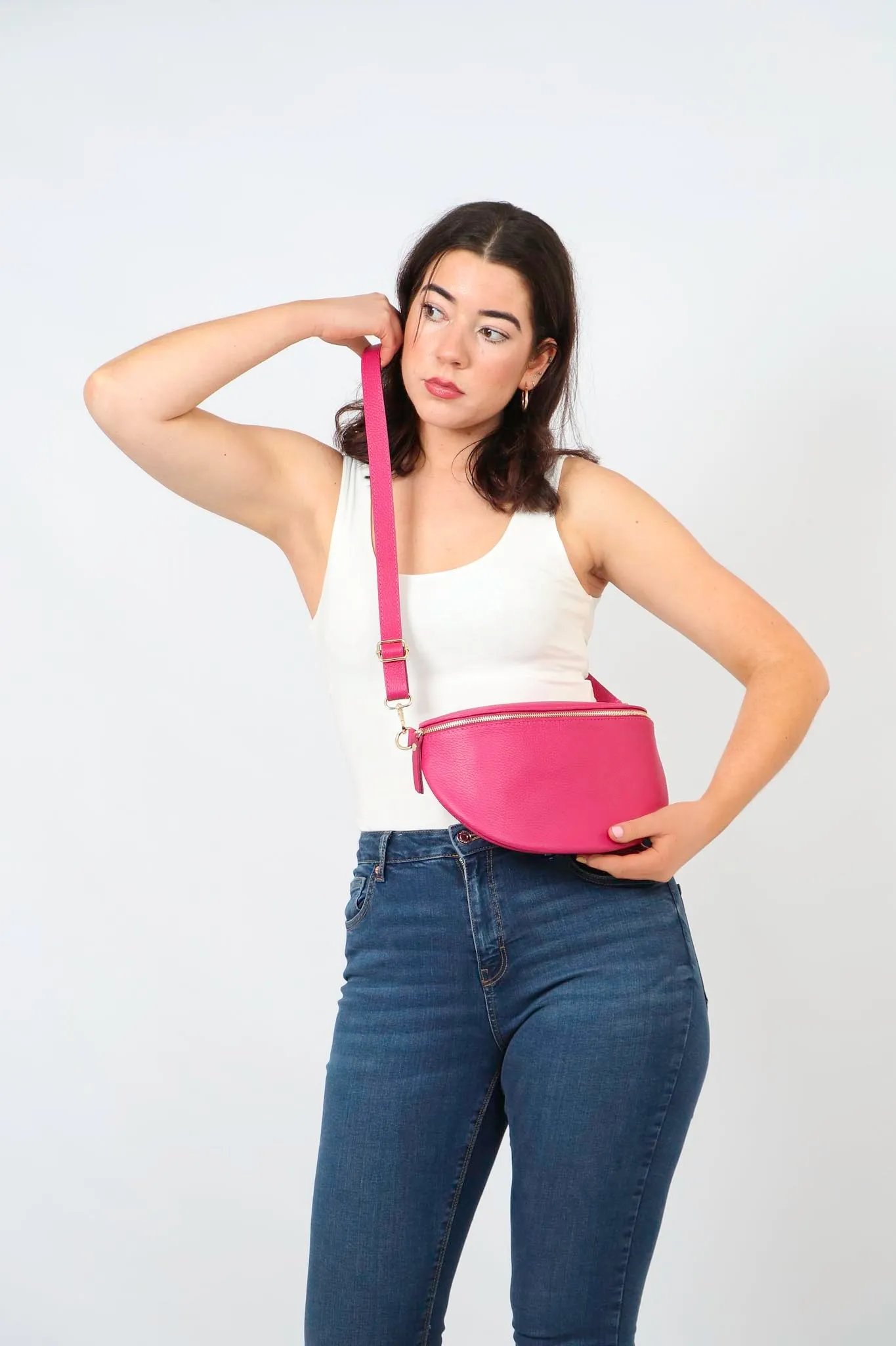 Meadow Half-Moon Crossbody Bag - Fuchsia, Pebbled