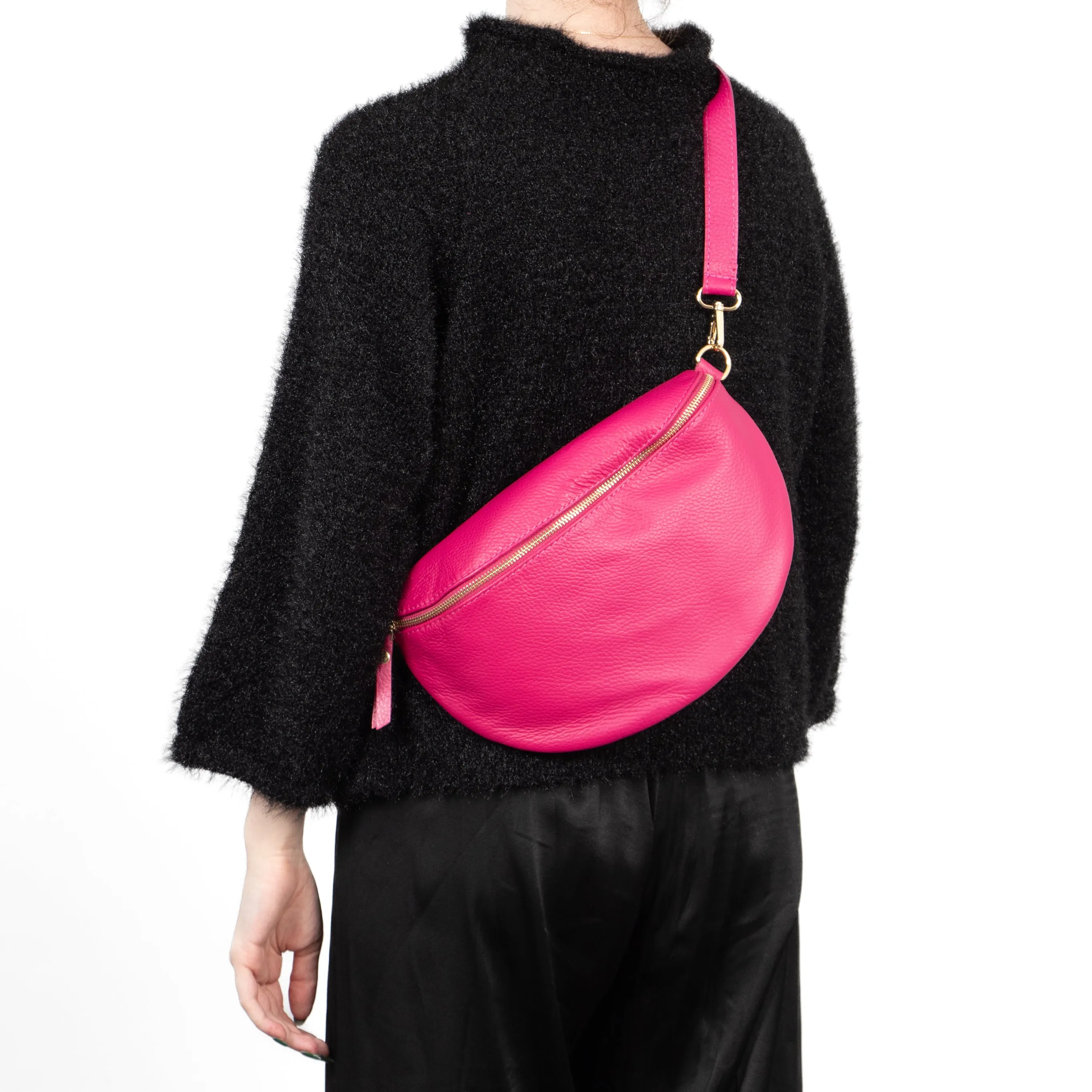 Meadow Half-Moon Crossbody Bag - Fuchsia, Pebbled