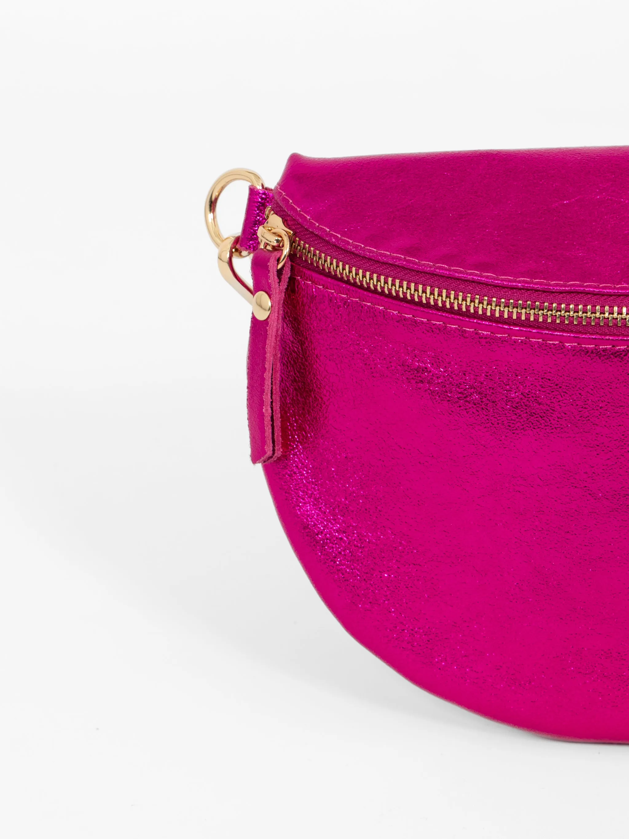 Meadow - Italian Leather Half-Moon Crossbody Bag - Raspberry, Metallic