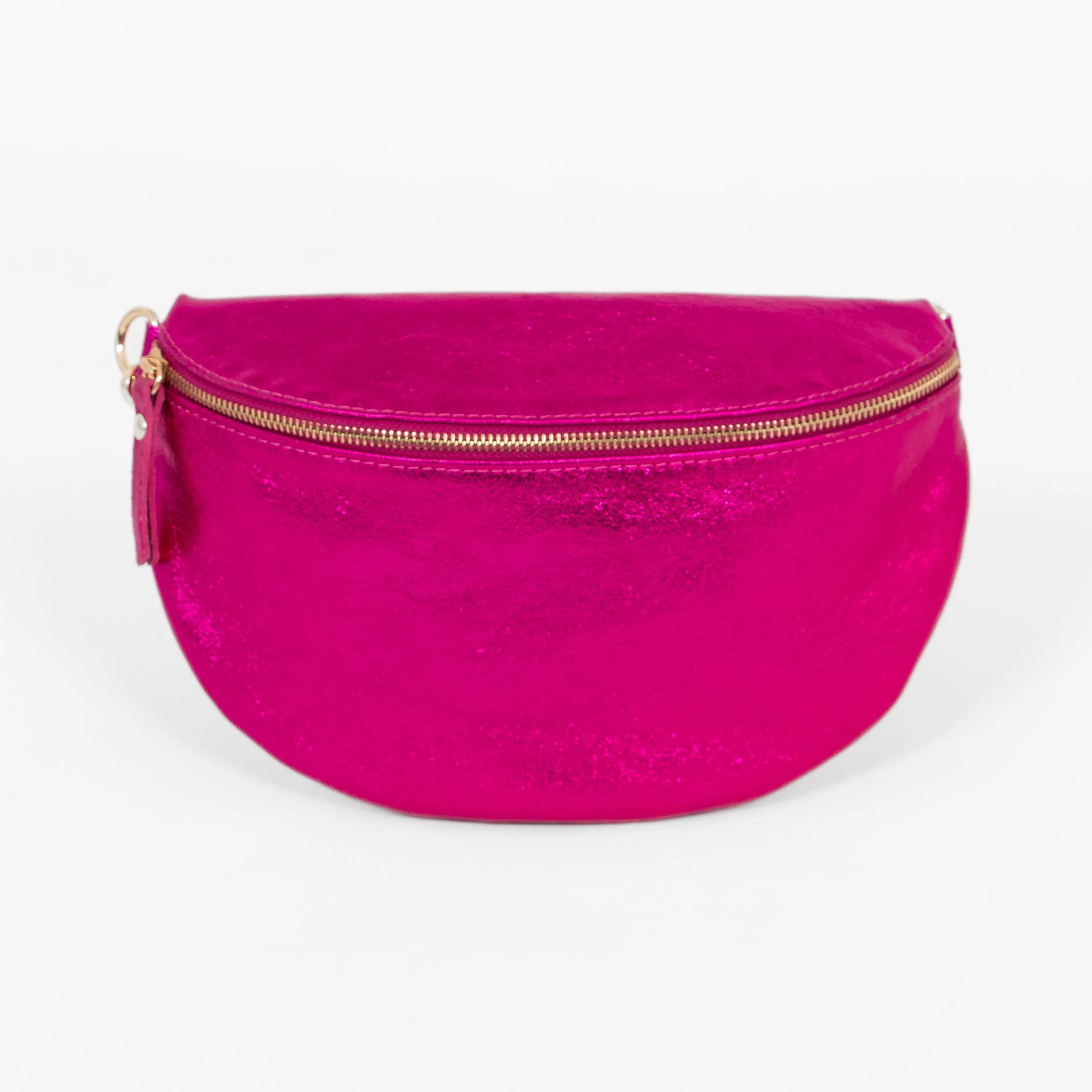 Meadow - Italian Leather Half-Moon Crossbody Bag - Raspberry, Metallic