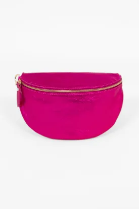 Meadow - Italian Leather Half-Moon Crossbody Bag - Raspberry, Metallic