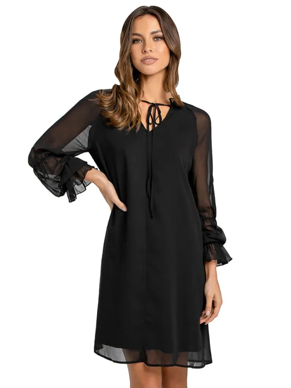Mia Women's Loose Flare Sleeve Solid Color Hollow Out Casual Dress