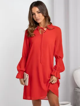 Mia Women's Loose Flare Sleeve Solid Color Hollow Out Casual Dress