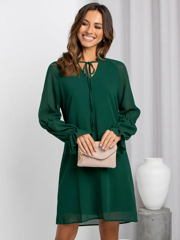 Mia Women's Loose Flare Sleeve Solid Color Hollow Out Casual Dress