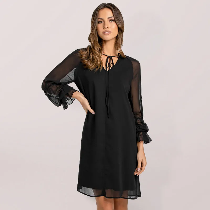 Mia Women's Loose Flare Sleeve Solid Color Hollow Out Casual Dress