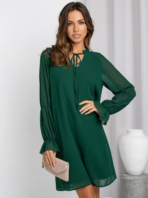 Mia Women's Loose Flare Sleeve Solid Color Hollow Out Casual Dress
