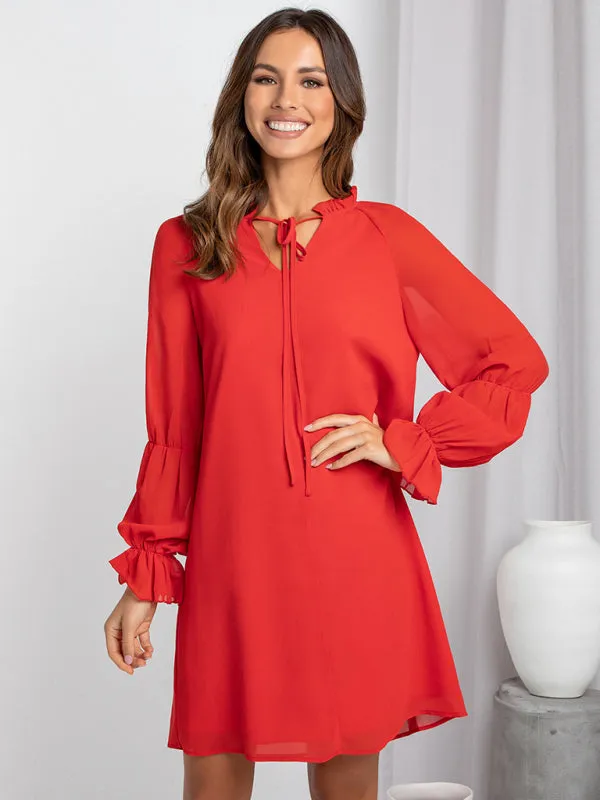 Mia Women's Loose Flare Sleeve Solid Color Hollow Out Casual Dress