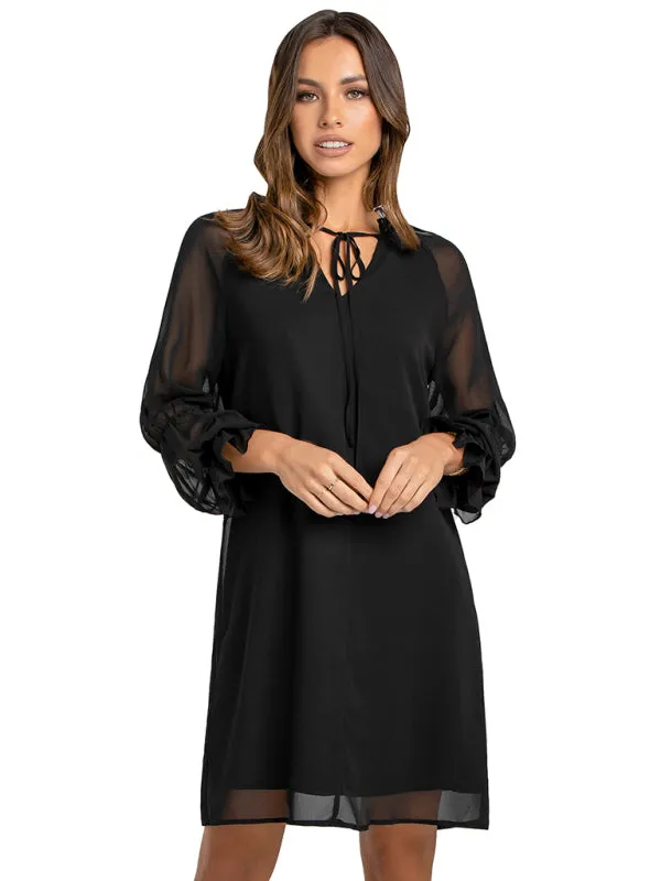 Mia Women's Loose Flare Sleeve Solid Color Hollow Out Casual Dress