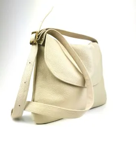 Minny Satchel  in cream pebble leather