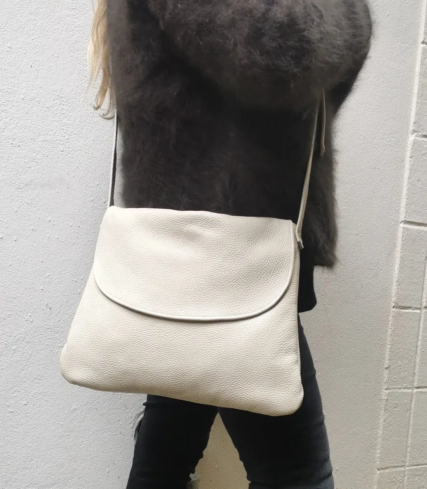 Minny Satchel  in cream pebble leather
