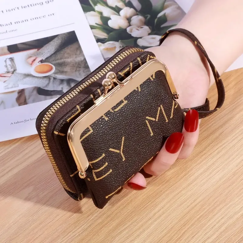 New Women's Short Wallet with Wrist Strap - Large Capacity Coin Purse, Multi-Card Holder, and Money Clip