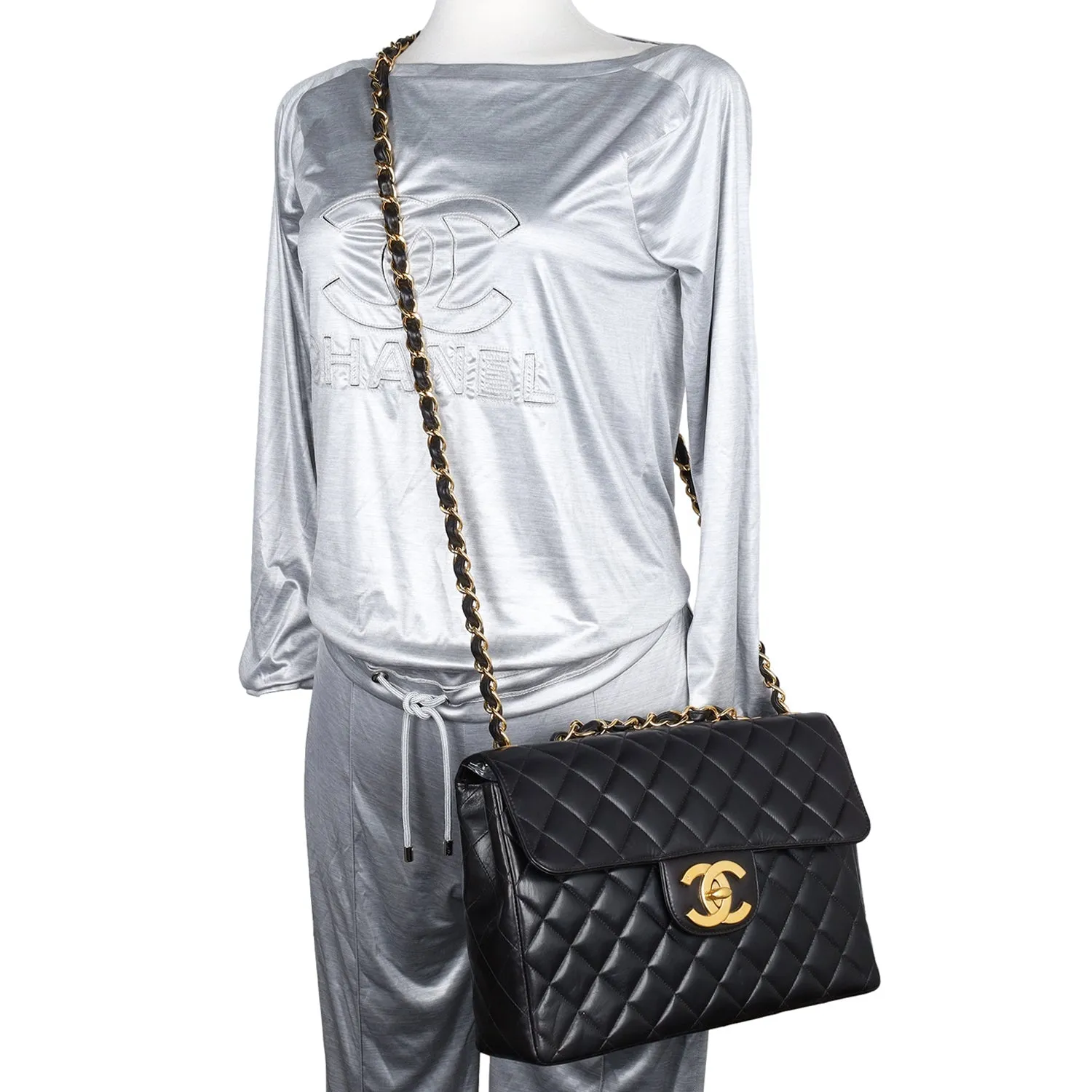Quilted Jumbo Classic Flap Bag Black