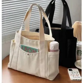 Sohiwoo Carrying Large Capacity Shoulder Bag Work Student Outfit For Style Canvas Book College Tote Bag Commuting Bags