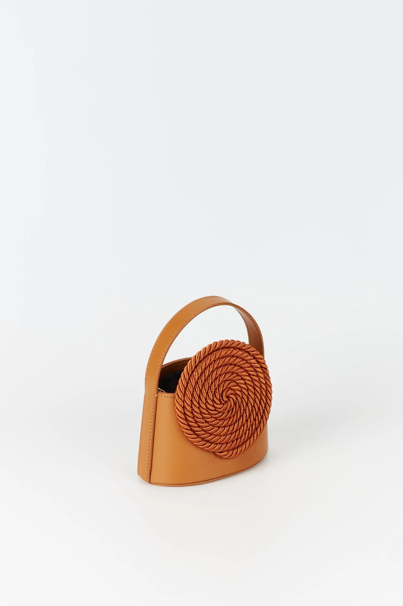 TOBACCO Mini Leather Handle Bag with Passementerie Details