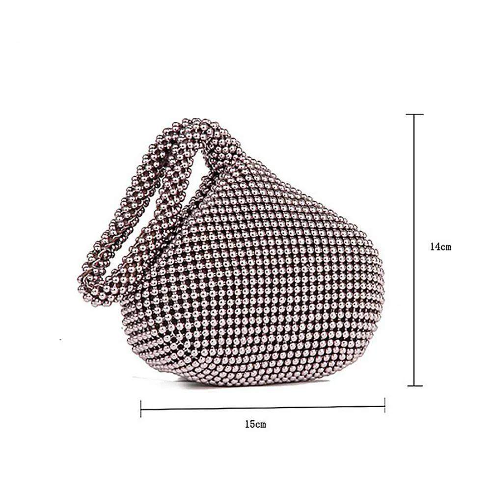 Trendy Women's Rhinestone Surface Metallic Clutch Bag For Party Wedding