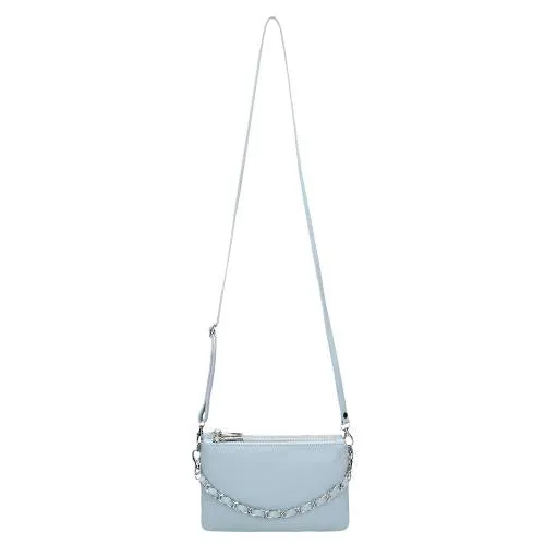 Wojas Blue  Leather 3-pockets Crossbody Bag with Decorative Strap | 8011656