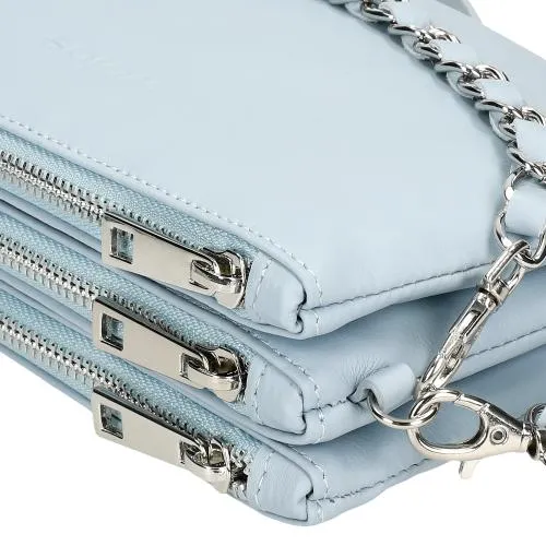 Wojas Blue  Leather 3-pockets Crossbody Bag with Decorative Strap | 8011656