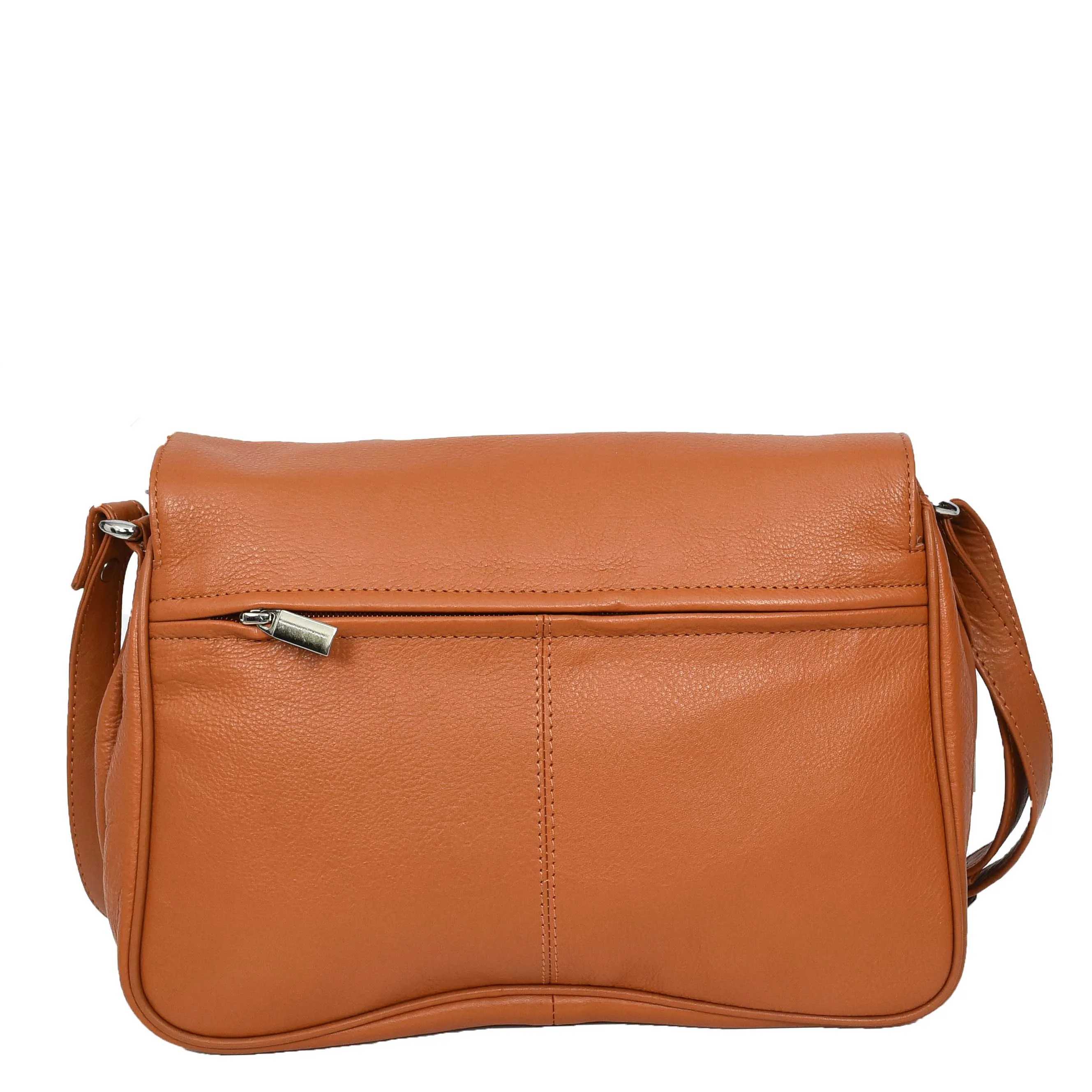 Womens Cognac Leather Shoulder Messenger Handbag Ada