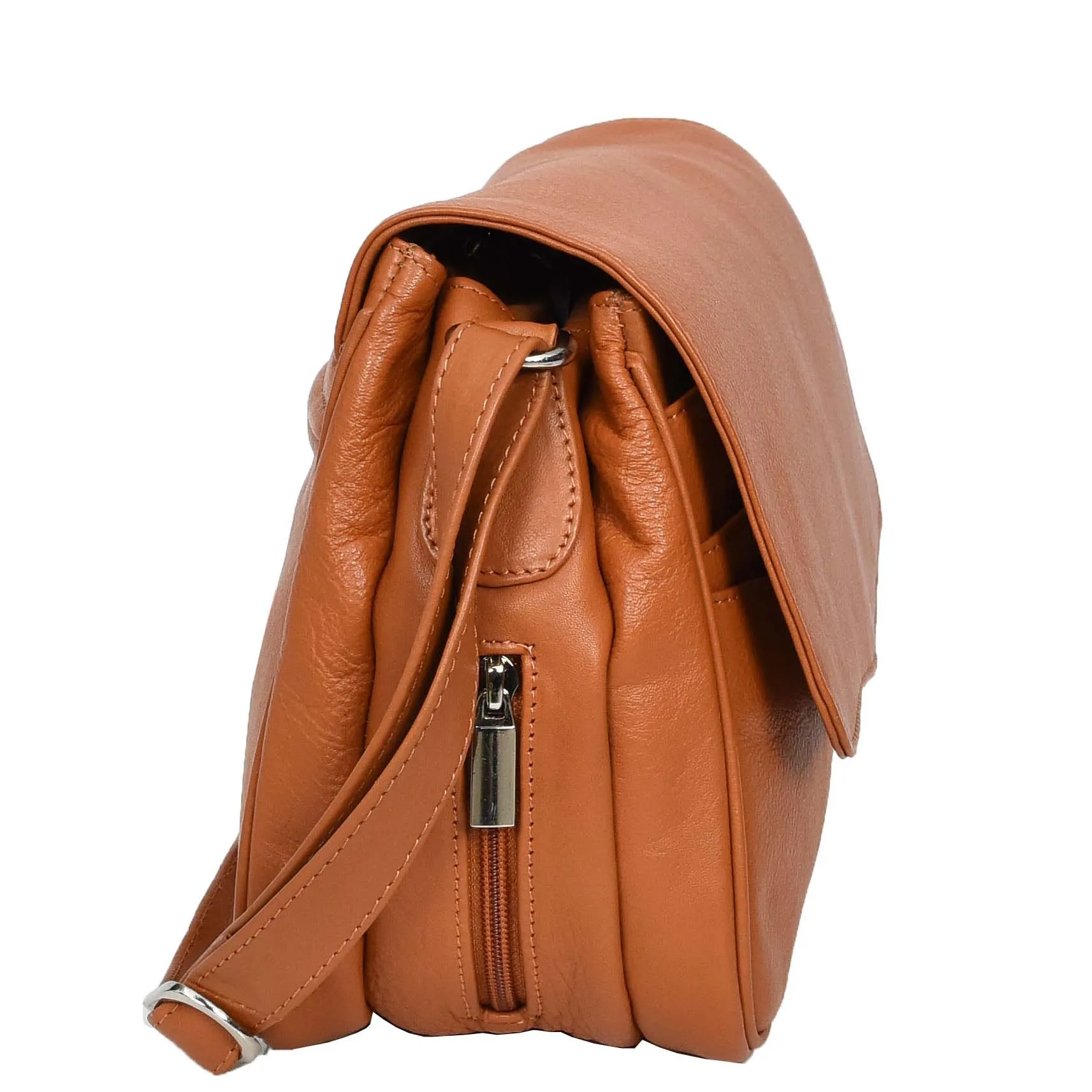 Womens Cognac Leather Shoulder Messenger Handbag Ada