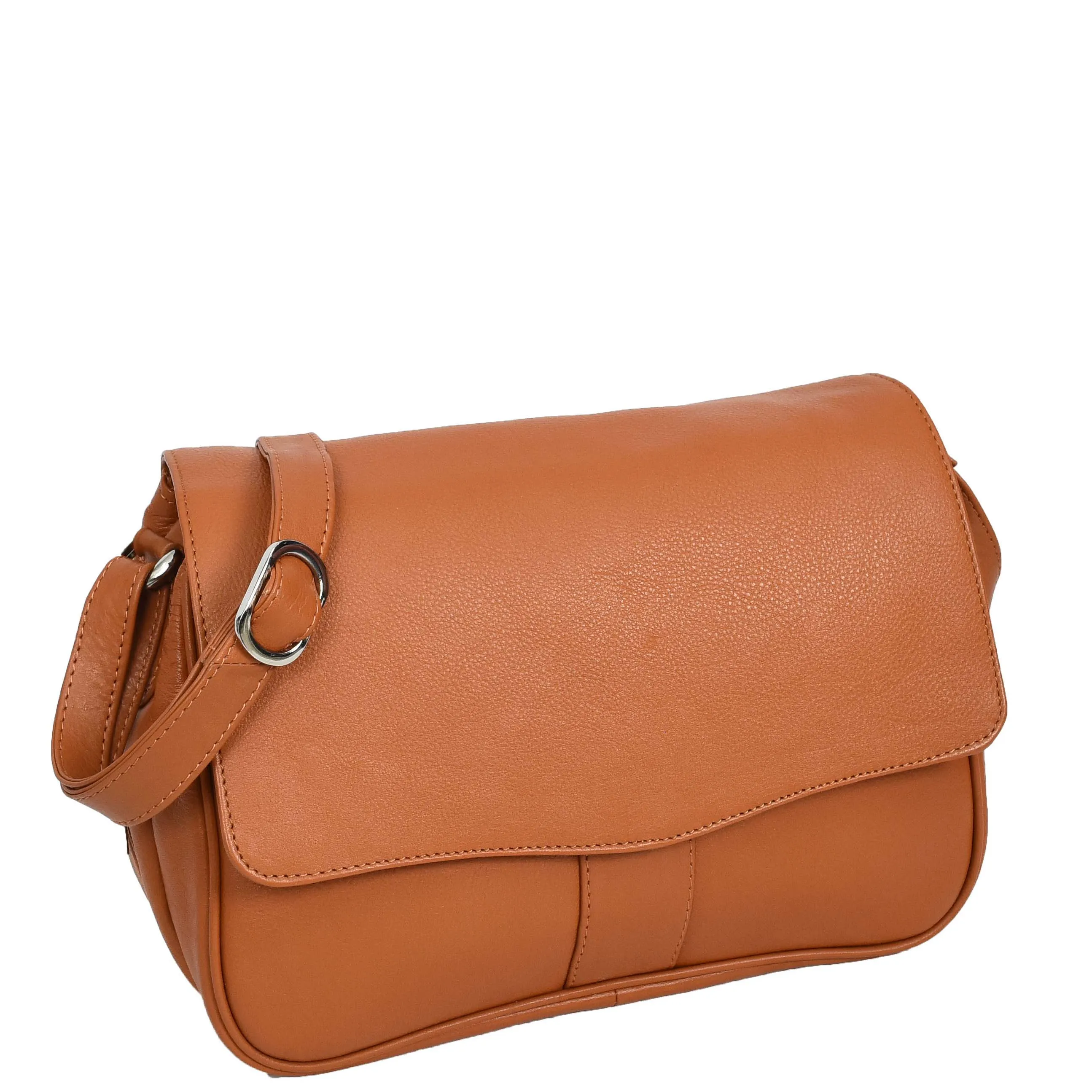 Womens Cognac Leather Shoulder Messenger Handbag Ada