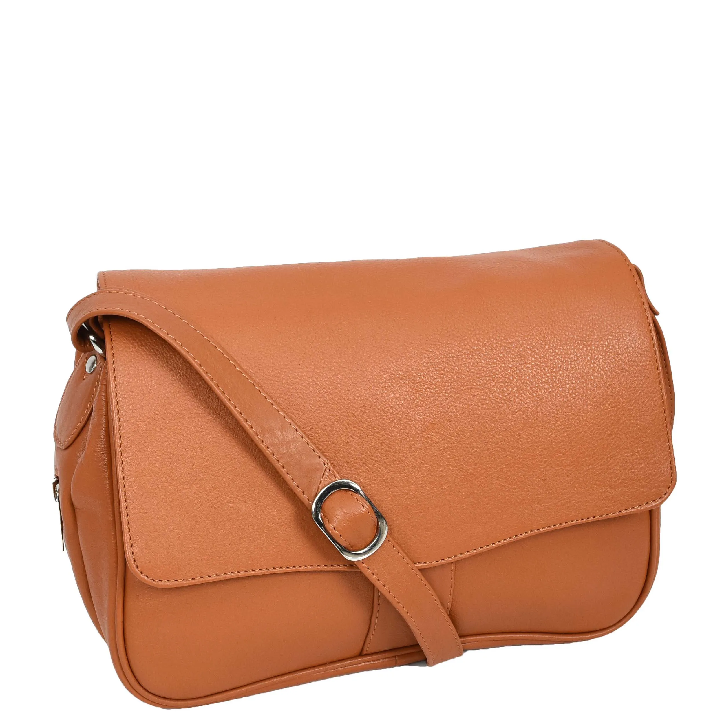 Womens Cognac Leather Shoulder Messenger Handbag Ada